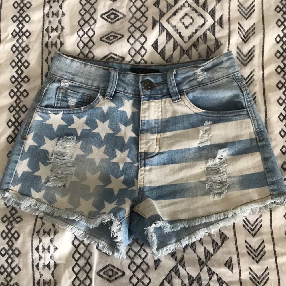 Distressed American Flag Jean Shorts